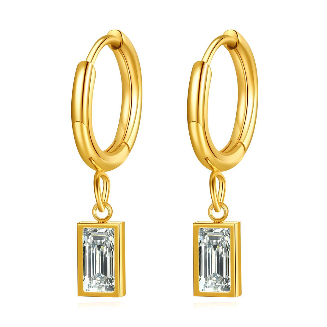 18k Gold Emerled Cut Hoop Earring