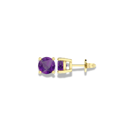 Halee 14k Solid Gold Round Amethyst Stud Earrings