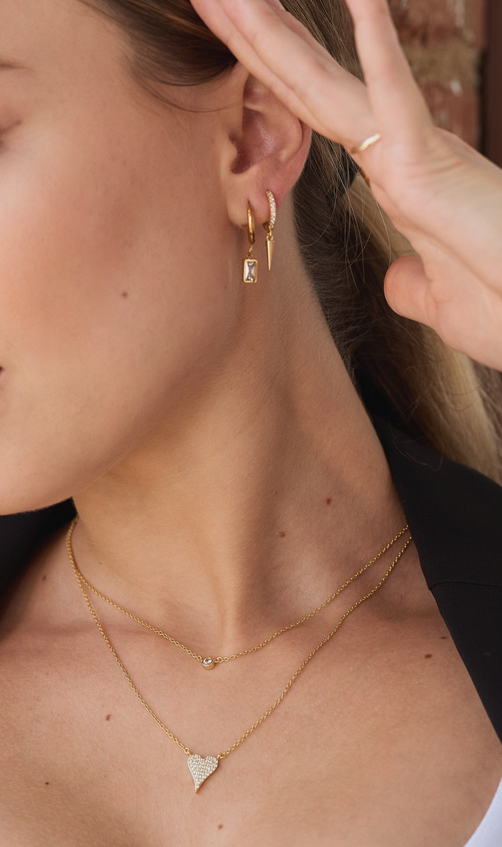 18k Gold Emerled Cut Hoop Earring